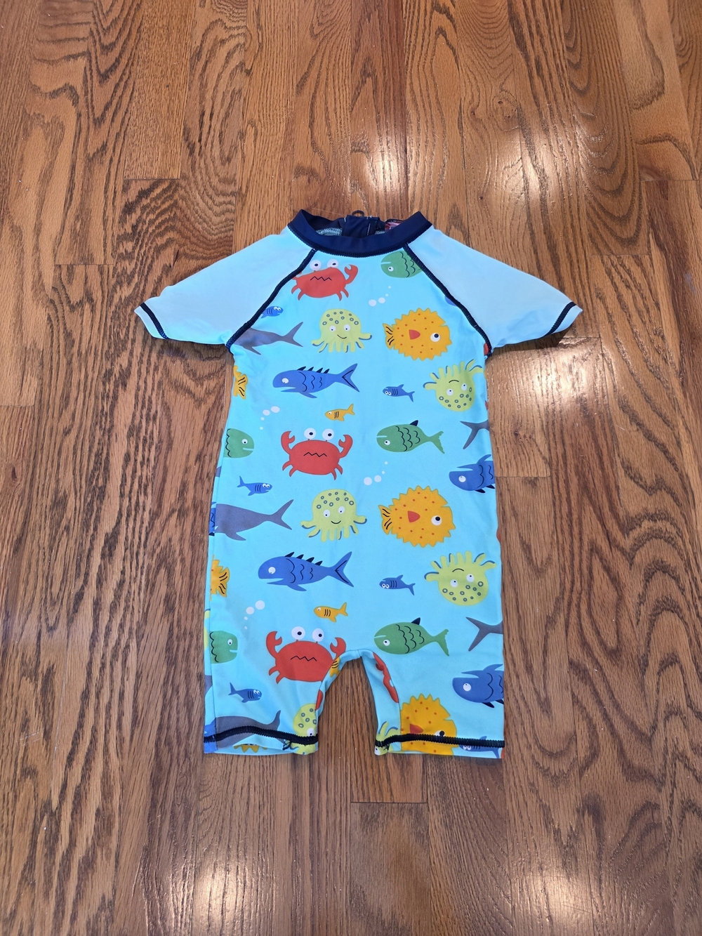 Light Blue Kids One-Piece Swim Suit with Ocean Creature Print